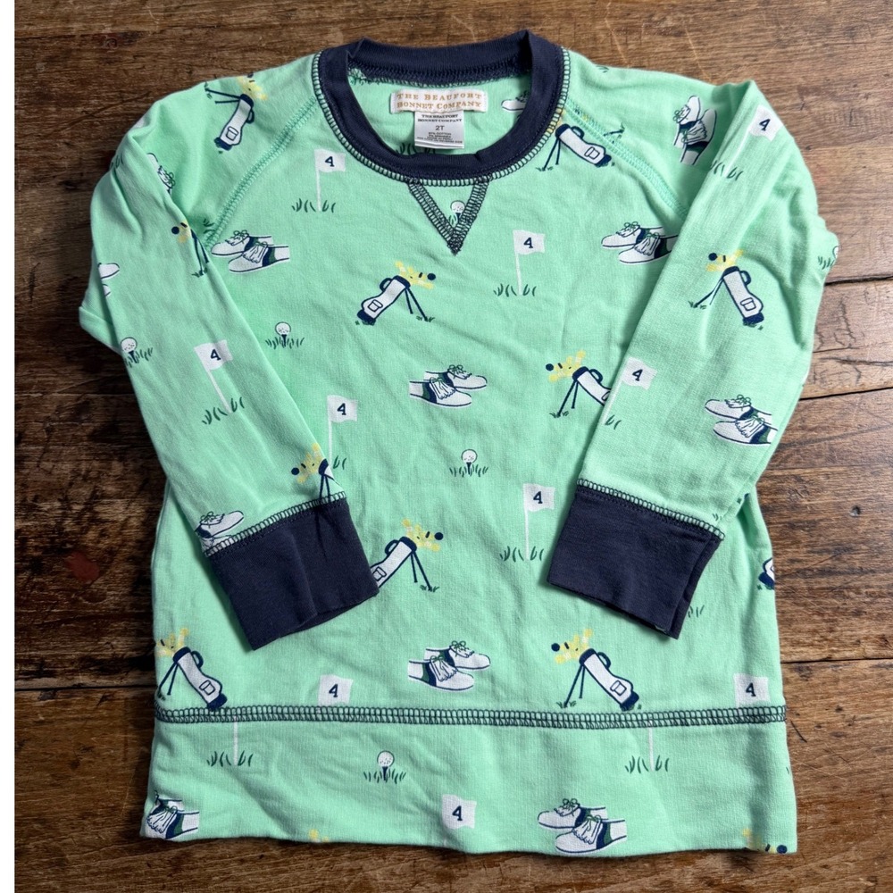 The Beaufort Bonnet Company Golf Print Mint Green Long Sleeve Top 2T Toddler Boy